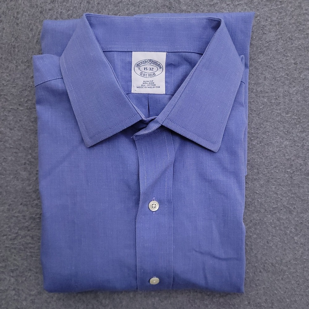 Brooks Brothers Dress Shirt Mens 15 32 Slim Fit Non Iron French Cuff Blue